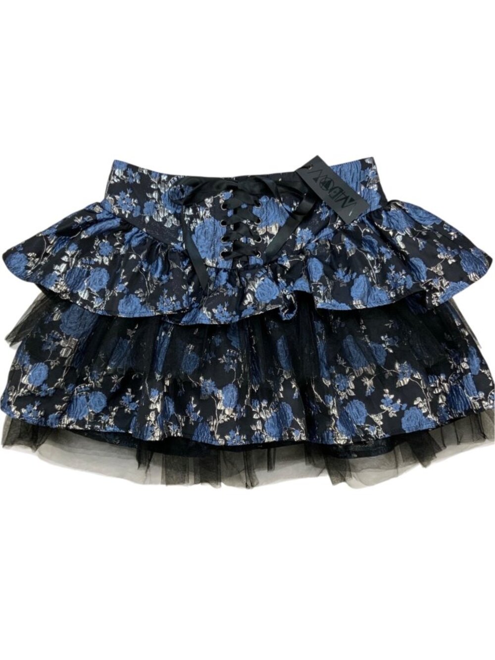 Dolls Kill Widow Fanged Faerie Brocade Mini Skirt M Blue Floral NEW - Picture 13 of 15